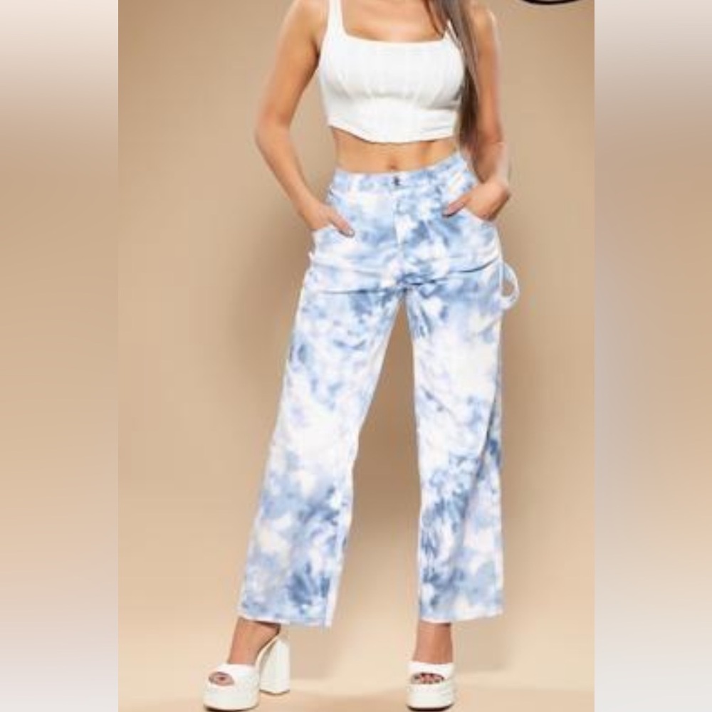 Boho Tie Dye Wide LegJeans cargo NWT! The perfect summer pant for the cool girl